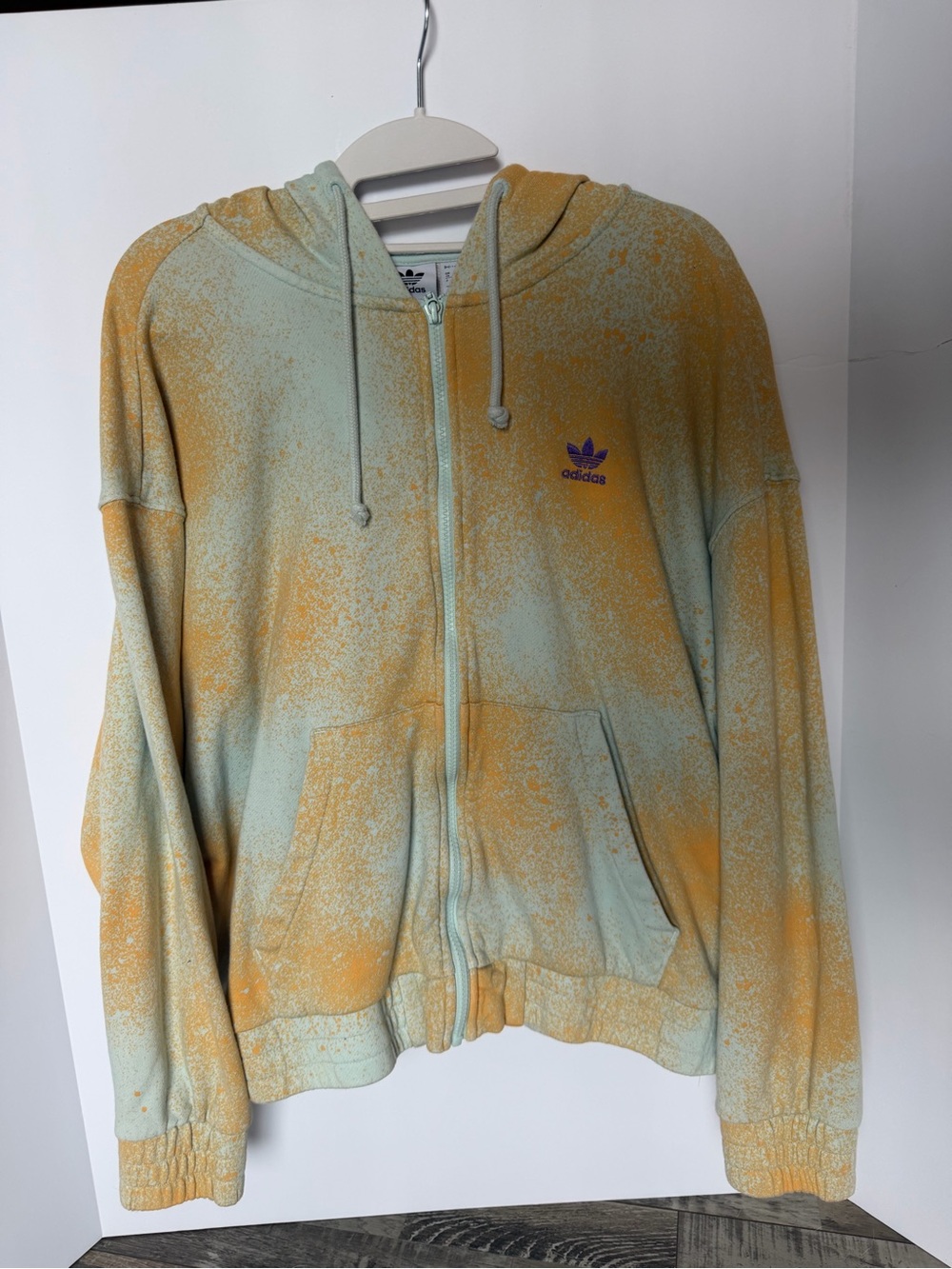 adidas Mint & Orange Splatter Zip-Up Hoodie